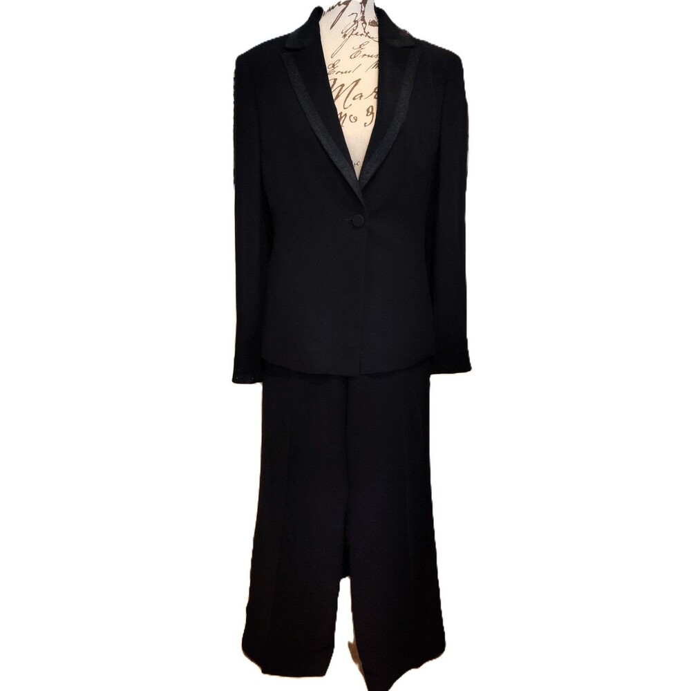 Vintage 90s Petite Sophisticate Embellished Tuxedo Pantsuit Black Size 4P Y2K